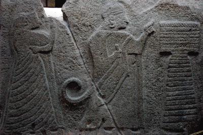 image of Hittite king and queen making an offering to the Stormgod, from a stone relief at Alacahöyük, photo by Dick Osseman
