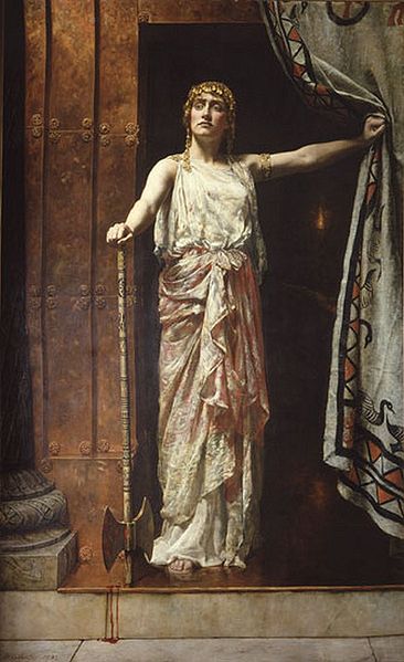 image Queen Clytemnestra after the murder of Agamemnon, oil painting John Collier 1882 Wikimedia Commons